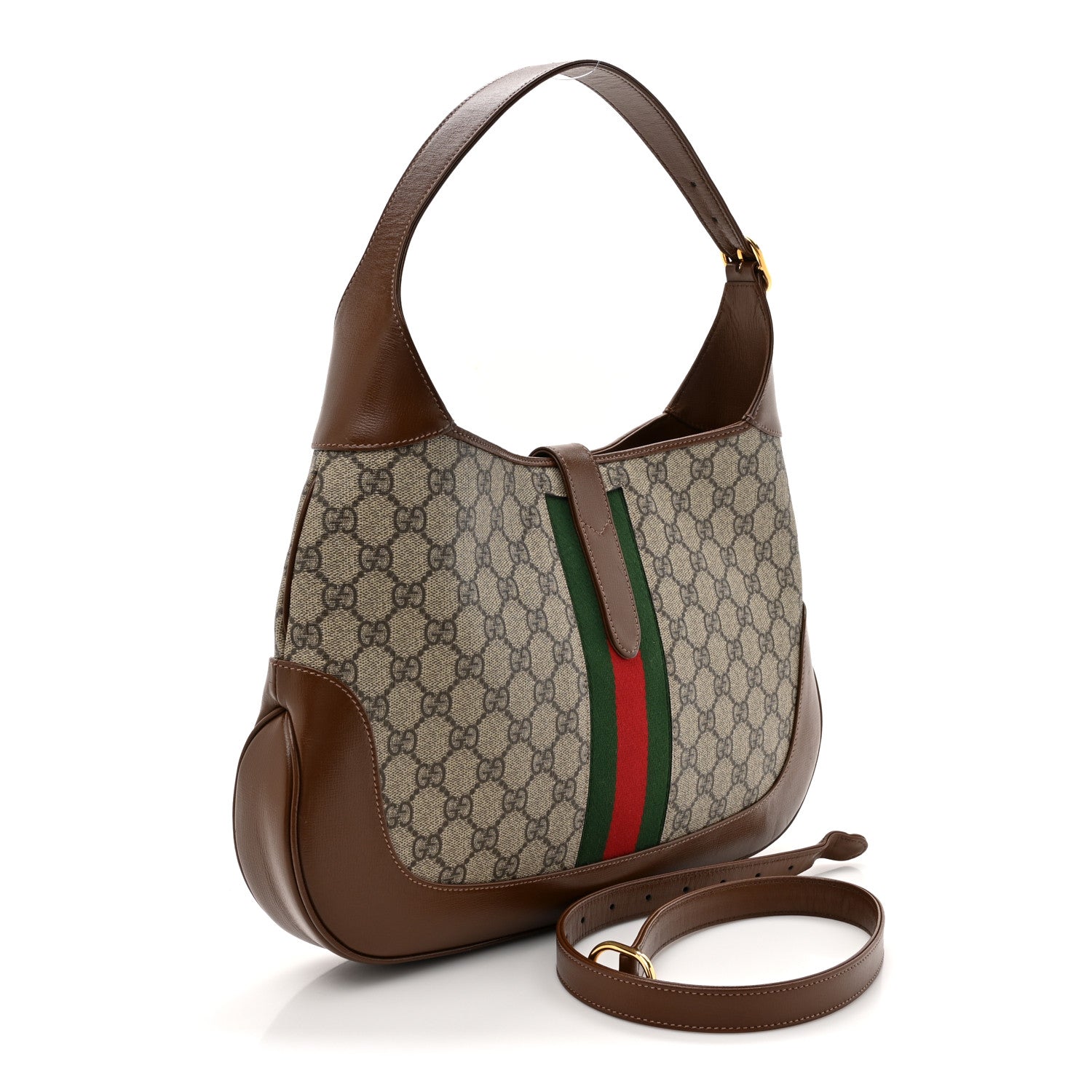 Gucci GG Supreme Monogram Azalea Calfskin Web Medium Jackie 1961 Hobo Beige Ebony Brown Sugar 3 of 12