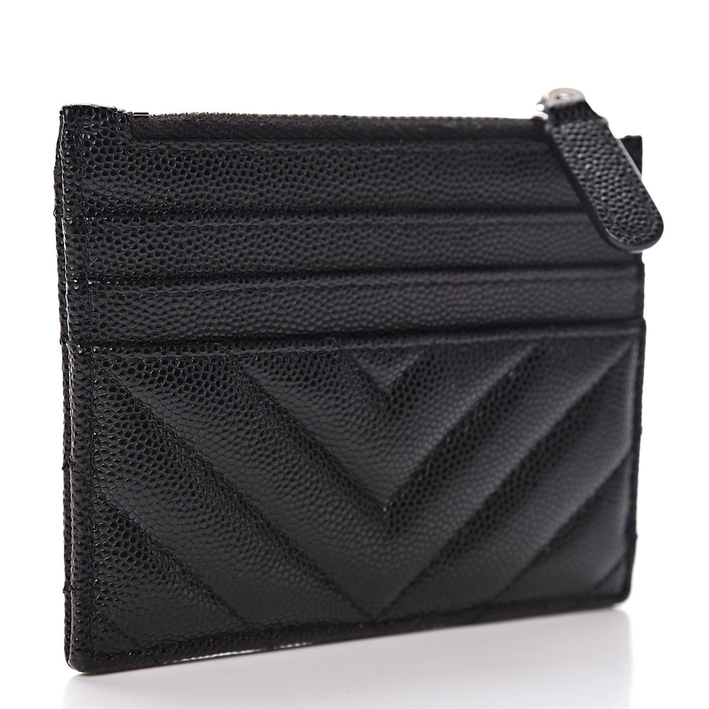 Caviar Chevron Quilted CC Zip Card Holder Black
