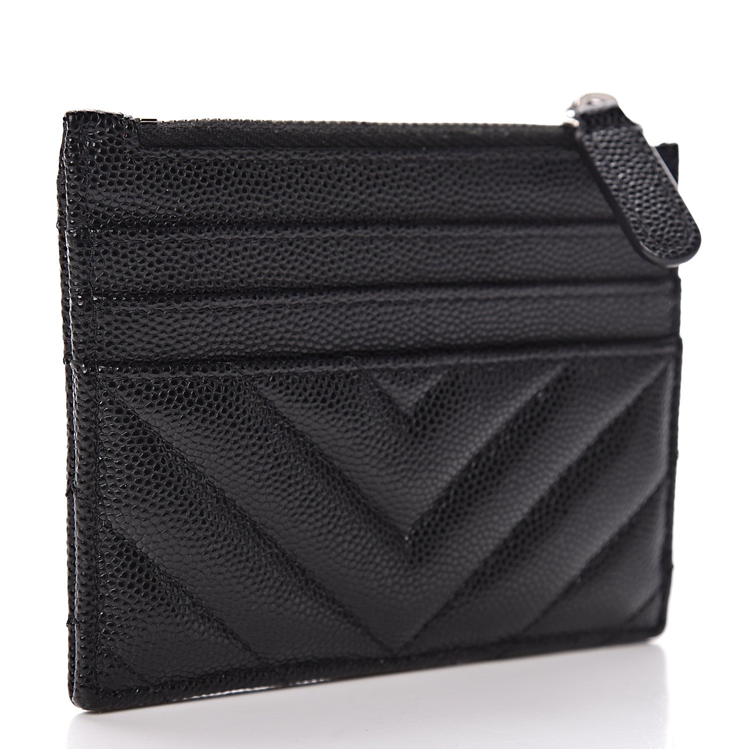 Chanel Caviar Chevron Quilted CC Zip Card Holder Black 3 of 7