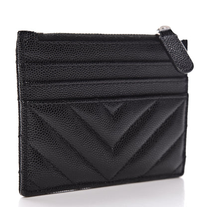 Chanel Caviar Chevron Quilted CC Zip Card Holder Black 3 of 7