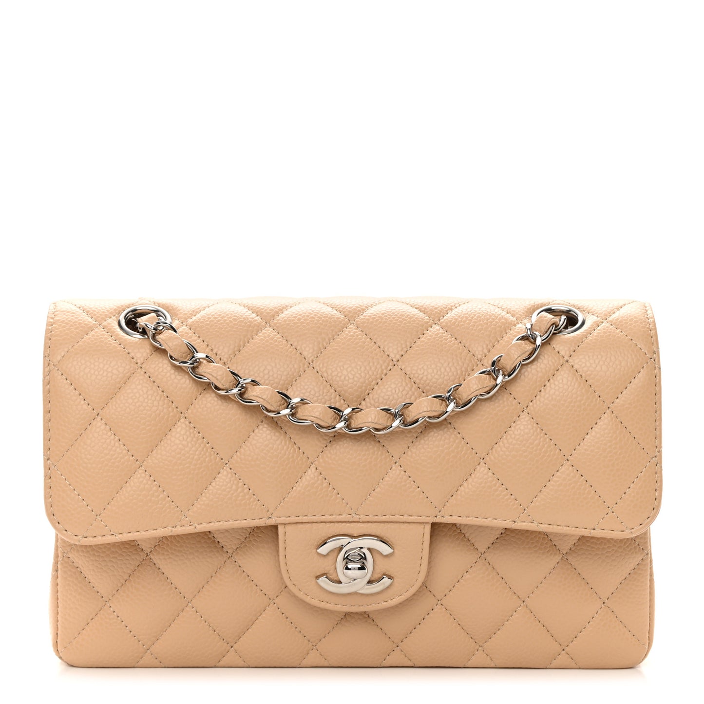 Caviar Quilted Small Double Flap Beige