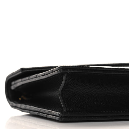Saint Laurent Grain De Poudre Matelasse Chevron Monogram Envelope Chain Wallet Black 8 of 9