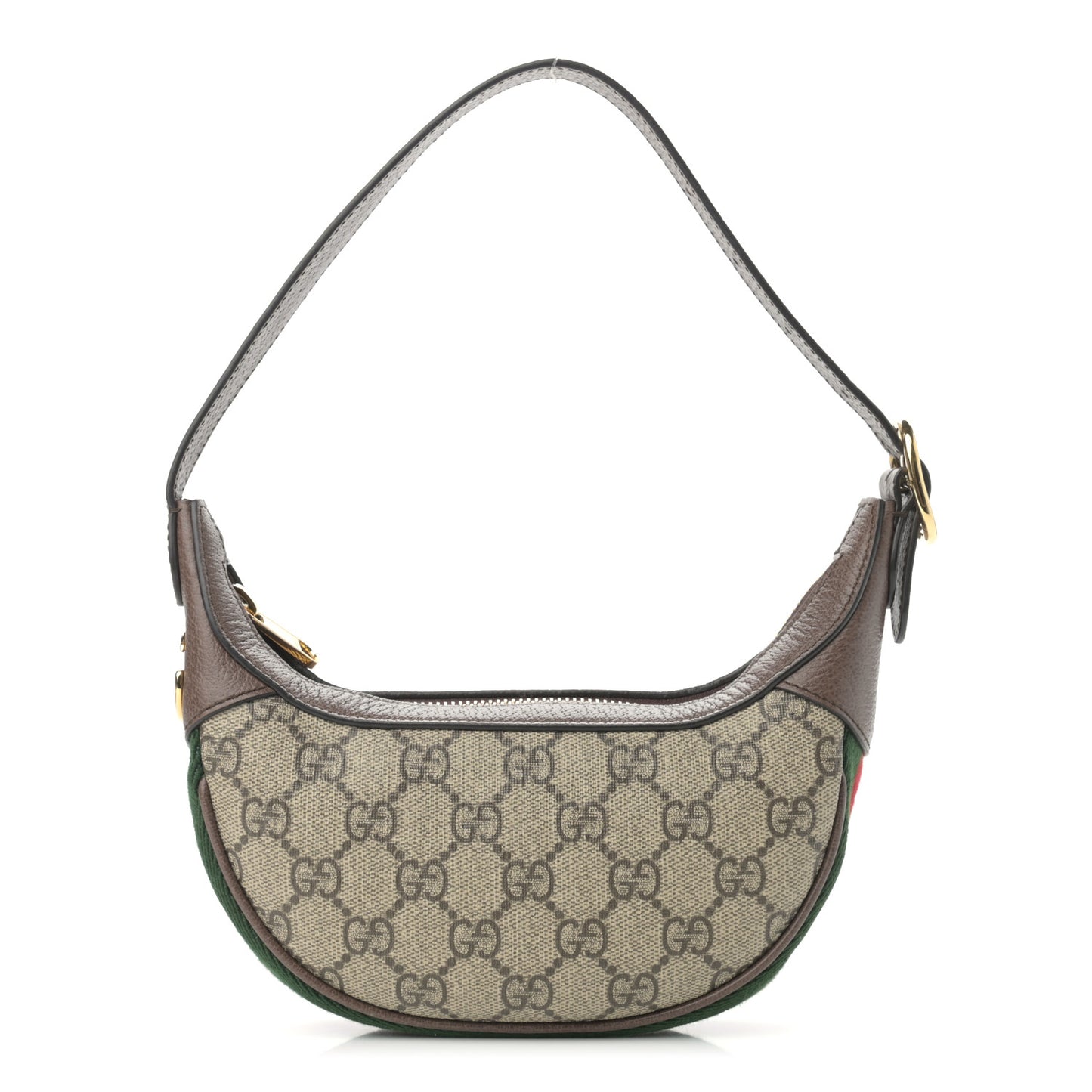 GG Supreme Monogram Textured Calfskin Web Mini Ophidia Half Moon Hobo Beige Ebony New Acero