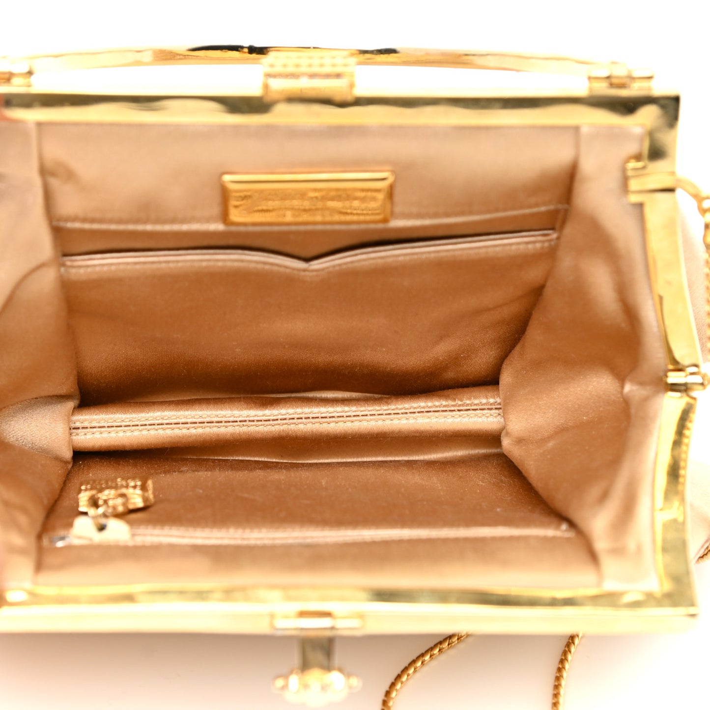 Crystal Trim Satin Evening Bag Clutch Beige