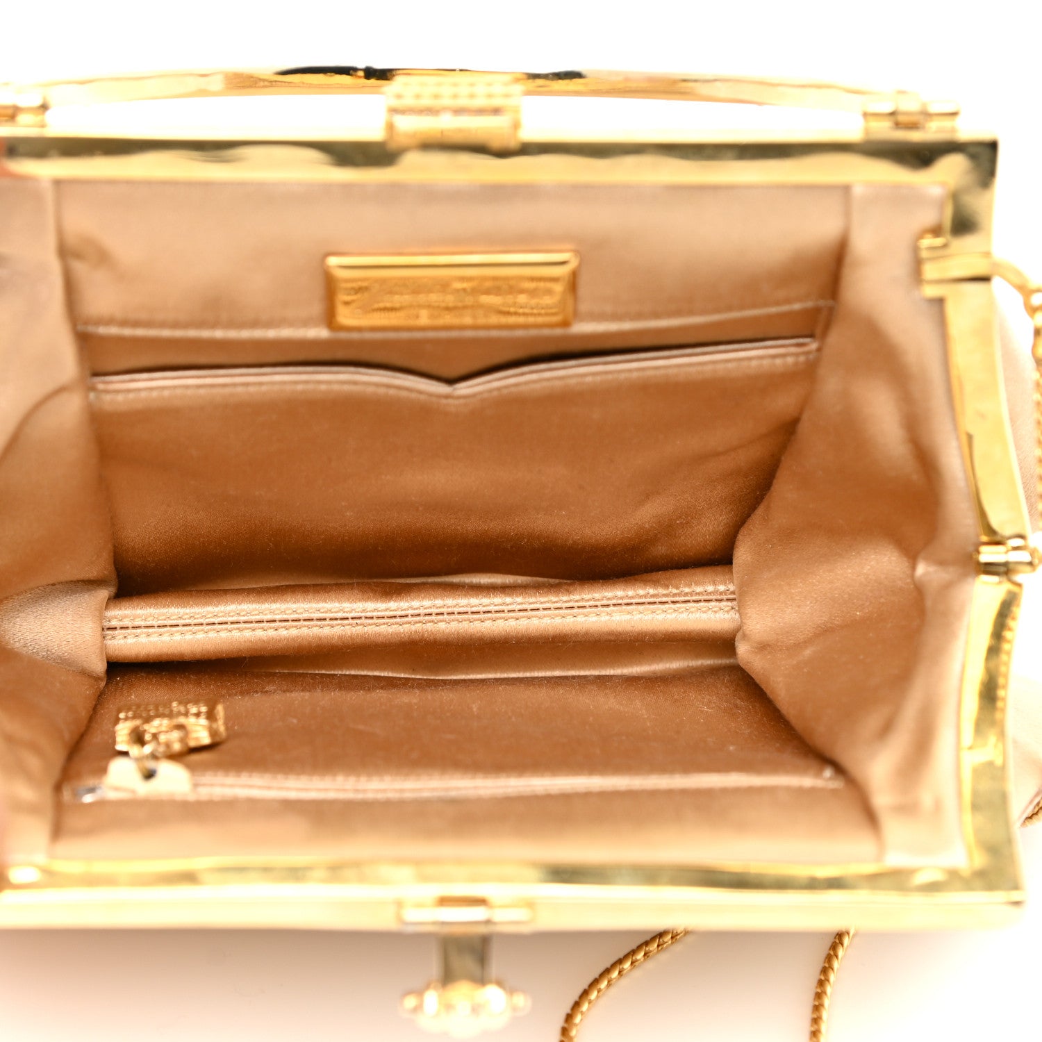 Judith Leiber Crystal Trim Satin Evening Bag Clutch Beige 6 of 14
