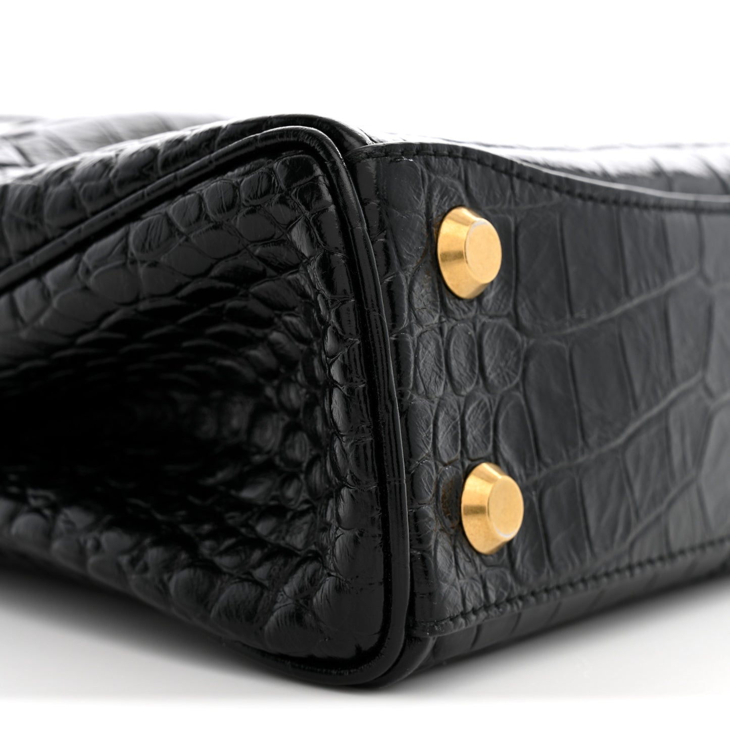 Shiny Calfskin Crocodile Embossed Mini Rodeo Top Handle Handbag Black