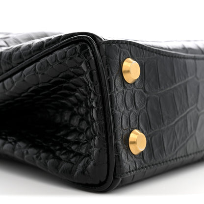 Balenciaga Shiny Calfskin Crocodile Embossed Mini Rodeo Top Handle Handbag Black 8 of 9