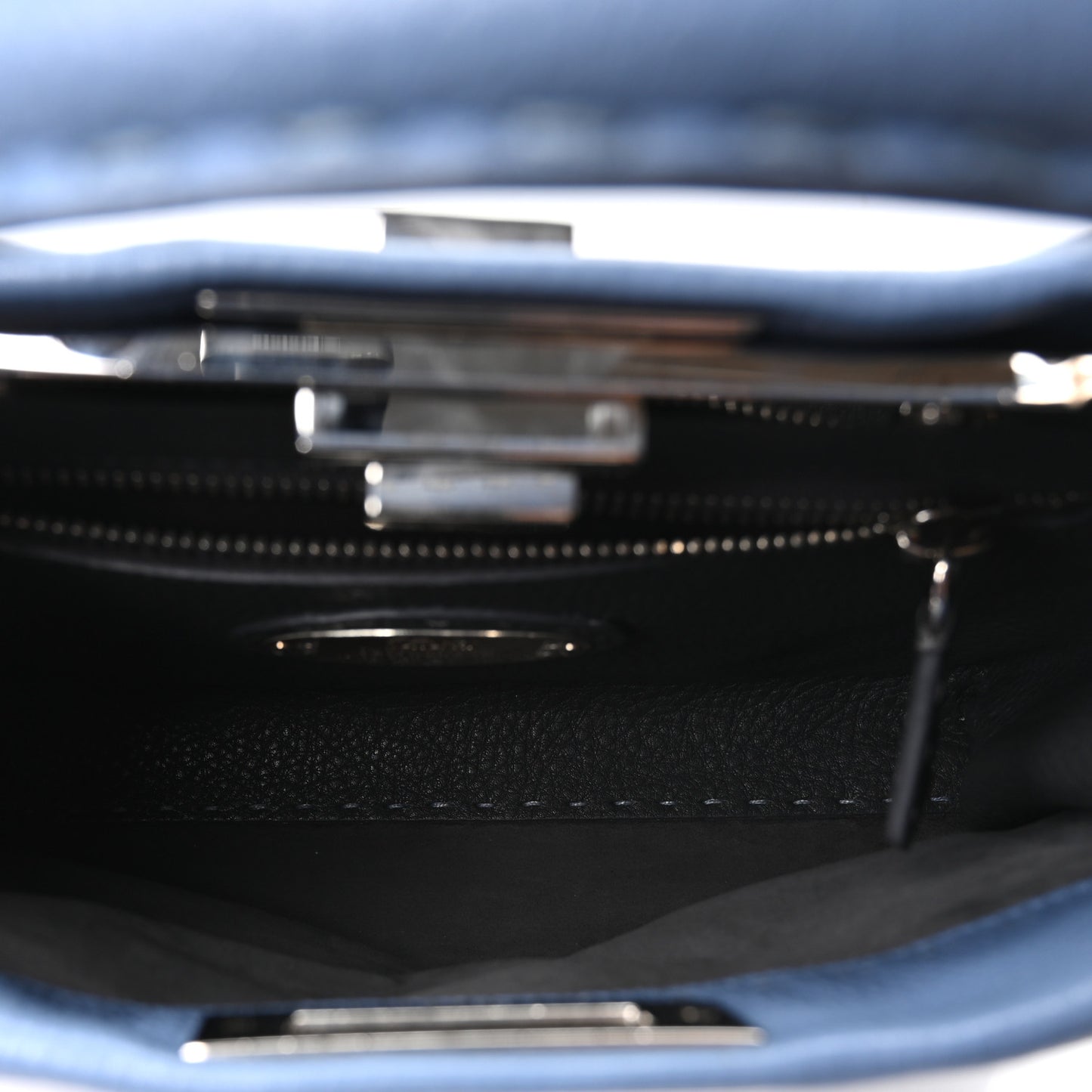 Cuoio Romano Selleria Bi-Color Medium Peekaboo Iconic Satchel Argento Blue Asfalto