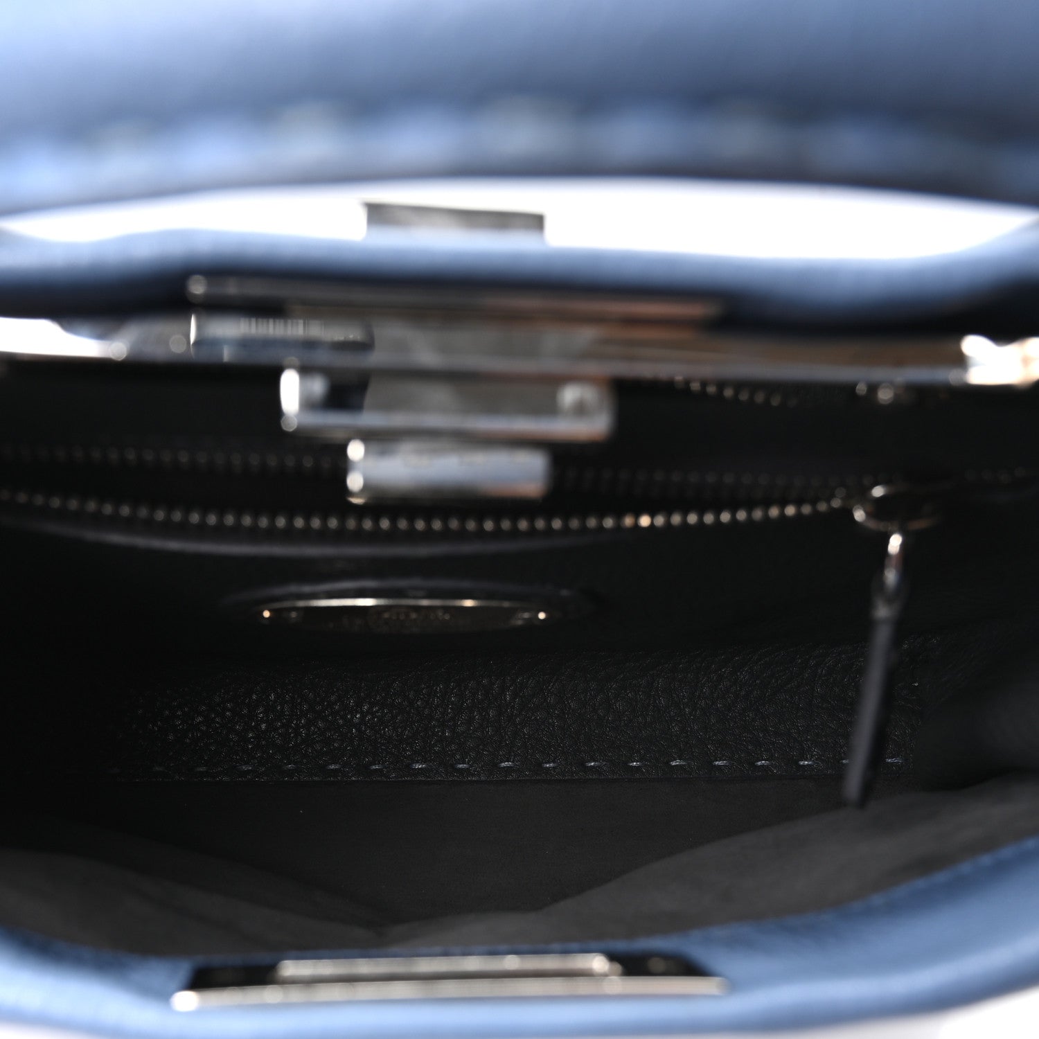 Fendi Cuoio Romano Selleria Bi-Color Medium Peekaboo Iconic Satchel Argento Blue Asfalto 5 of 9