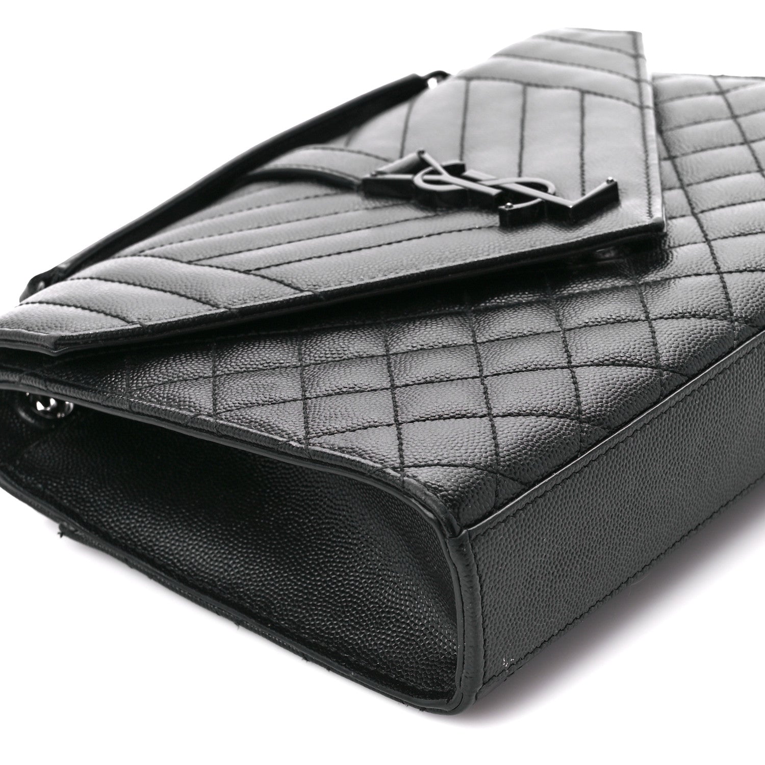 Saint Laurent Grain De Poudre Textured Mixed Matelasse Triquilt Medium Monogram Monochrome Satchel Black 11 of 12