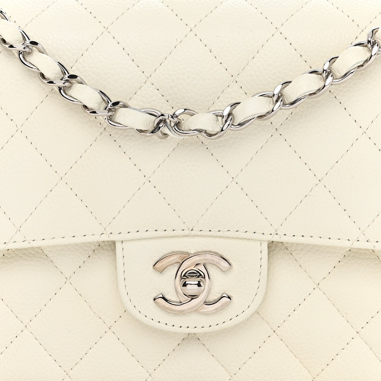Caviar Quilted Medium Double Flap White