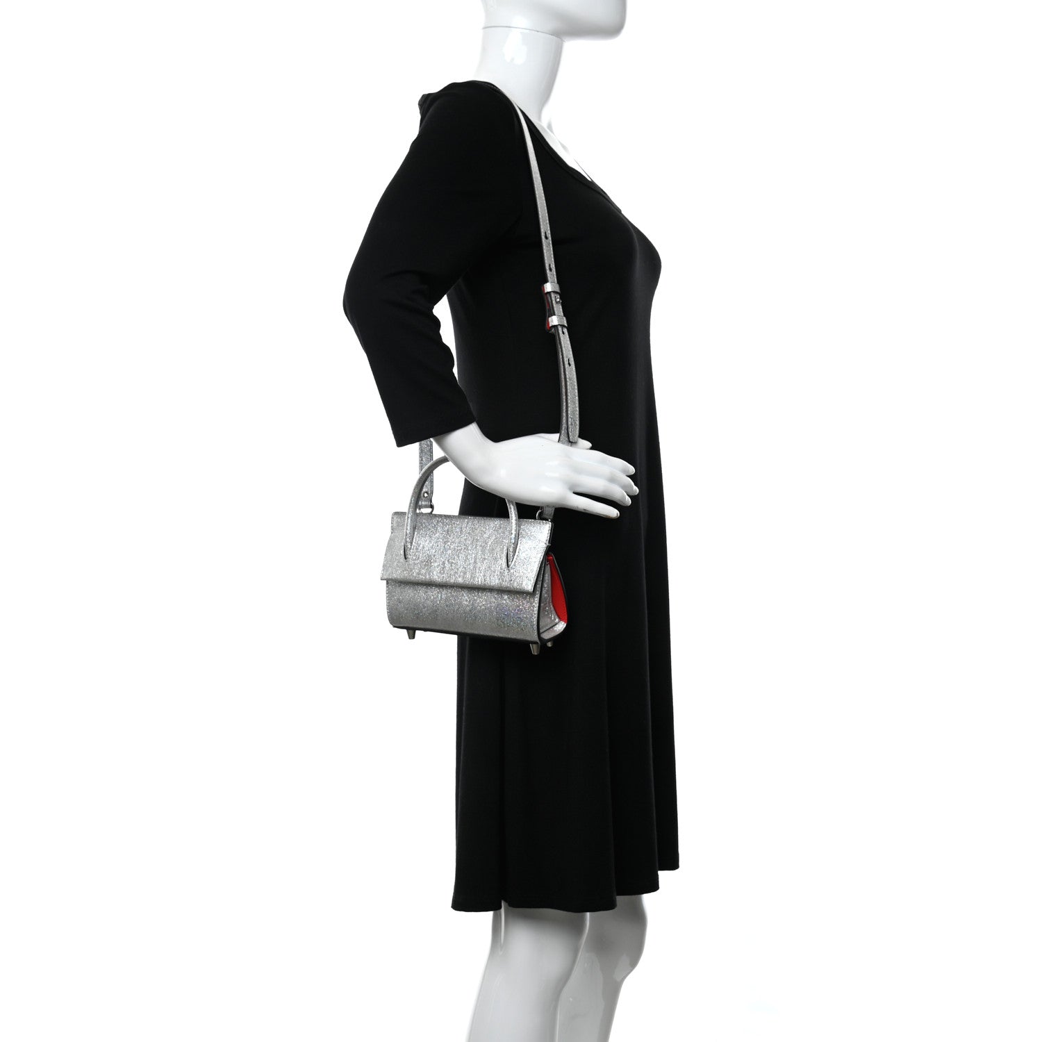 Christian Louboutin Metallic Calfskin Paloma Top Handle Shoulder Bag Silver 2 of 12