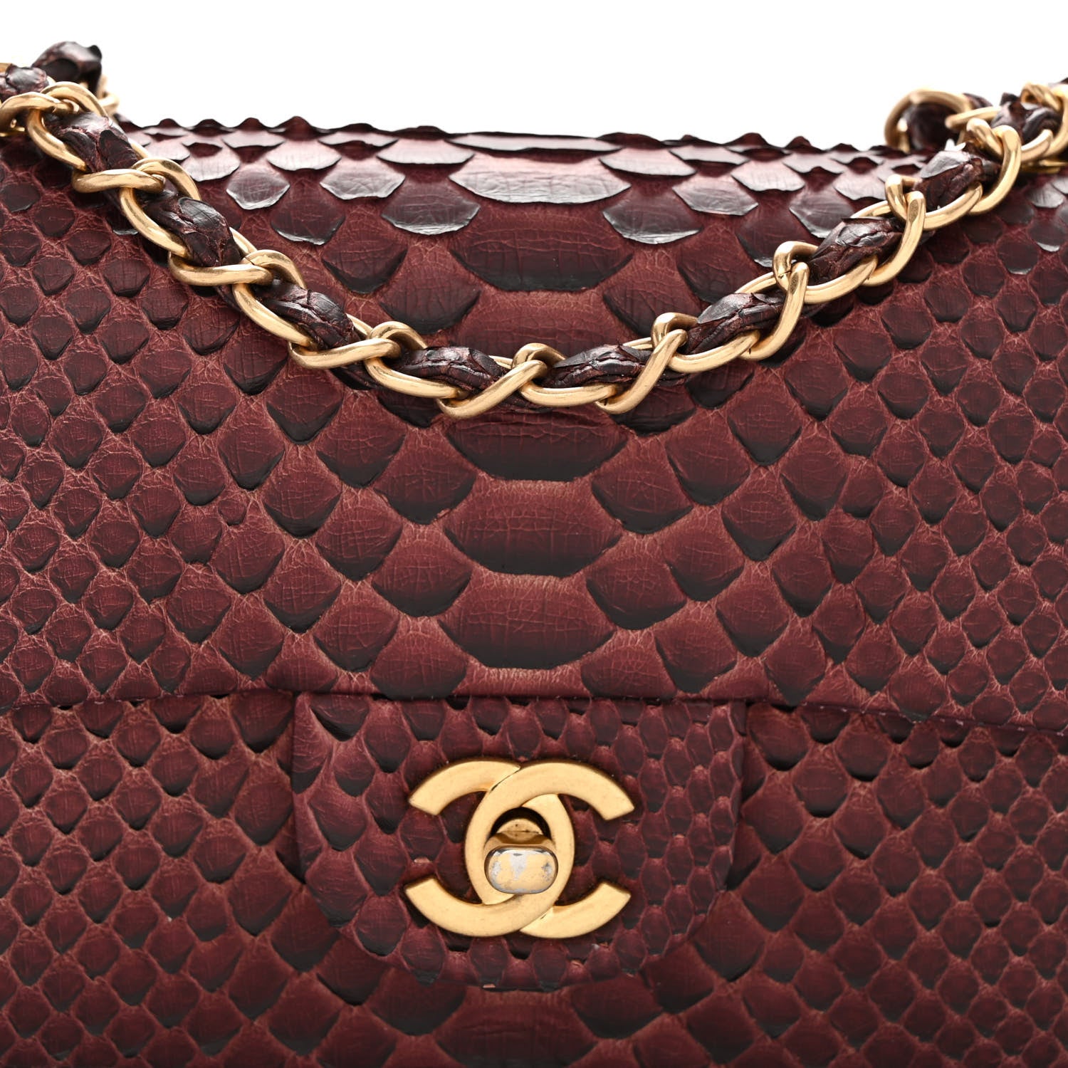 Chanel Snakeskin Mini Rectangular Flap Burgundy 8 of 13