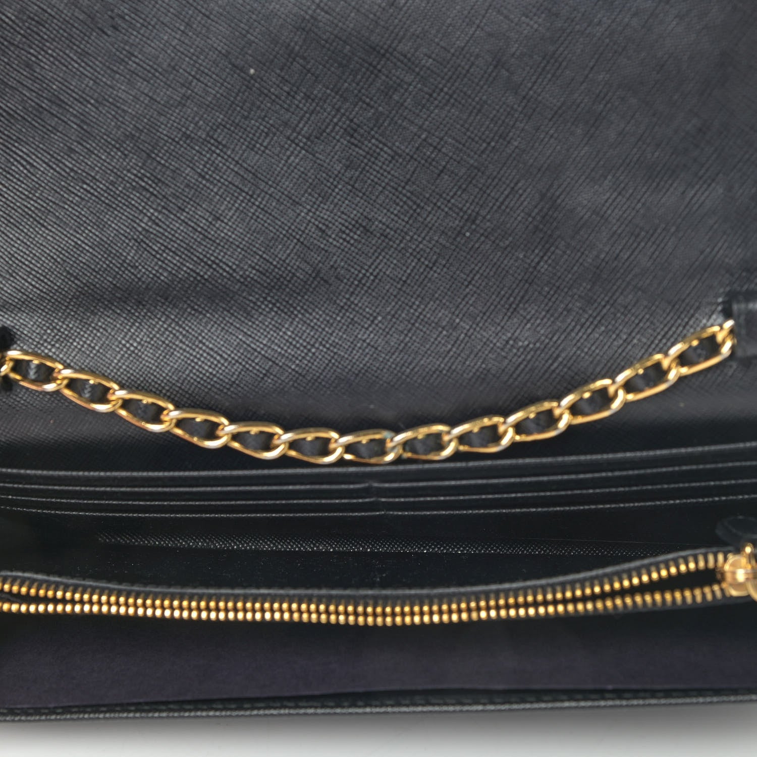 Prada Saffiano Metal Oro Chain Wallet Black 5 of 9