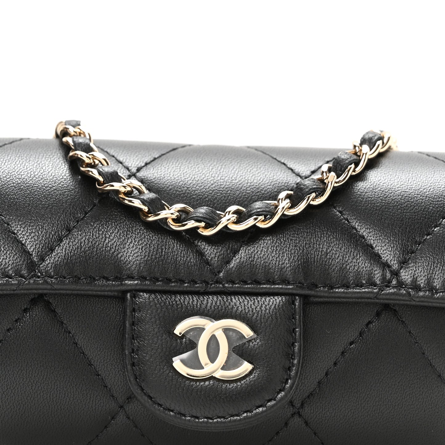 Lambskin Quilted Box Of Secrets Card Holder With Chain Black