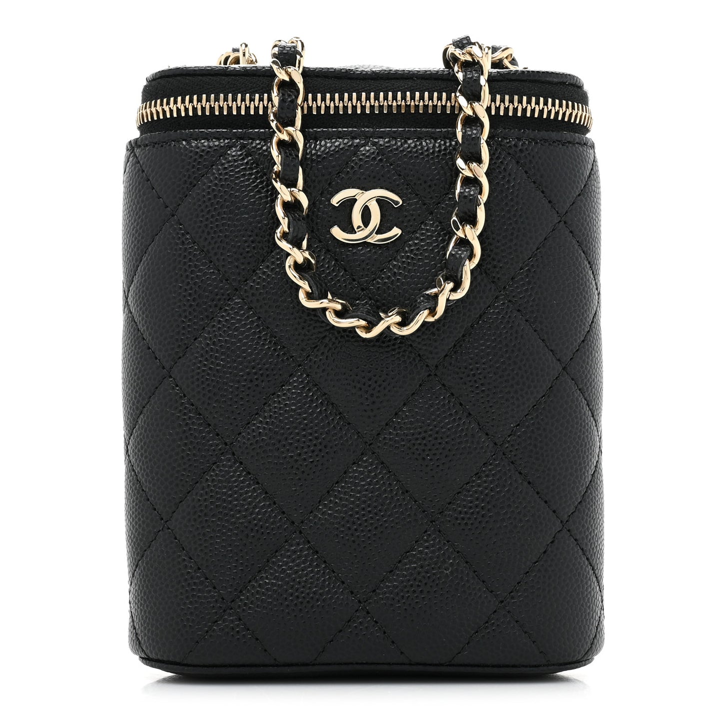Caviar Quilted Small Vertical Coco Beauty Vanity Case With Chain Black