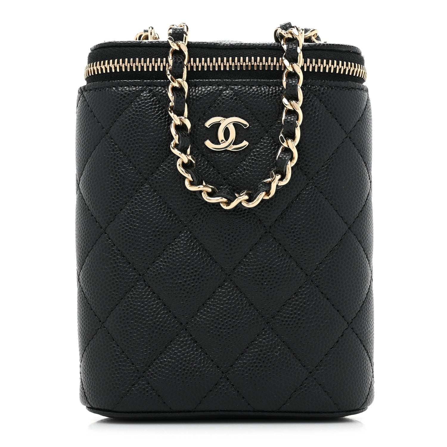 Chanel Caviar Quilted Small Vertical Coco Beauty Vanity Case With Chain Black 1 of 11