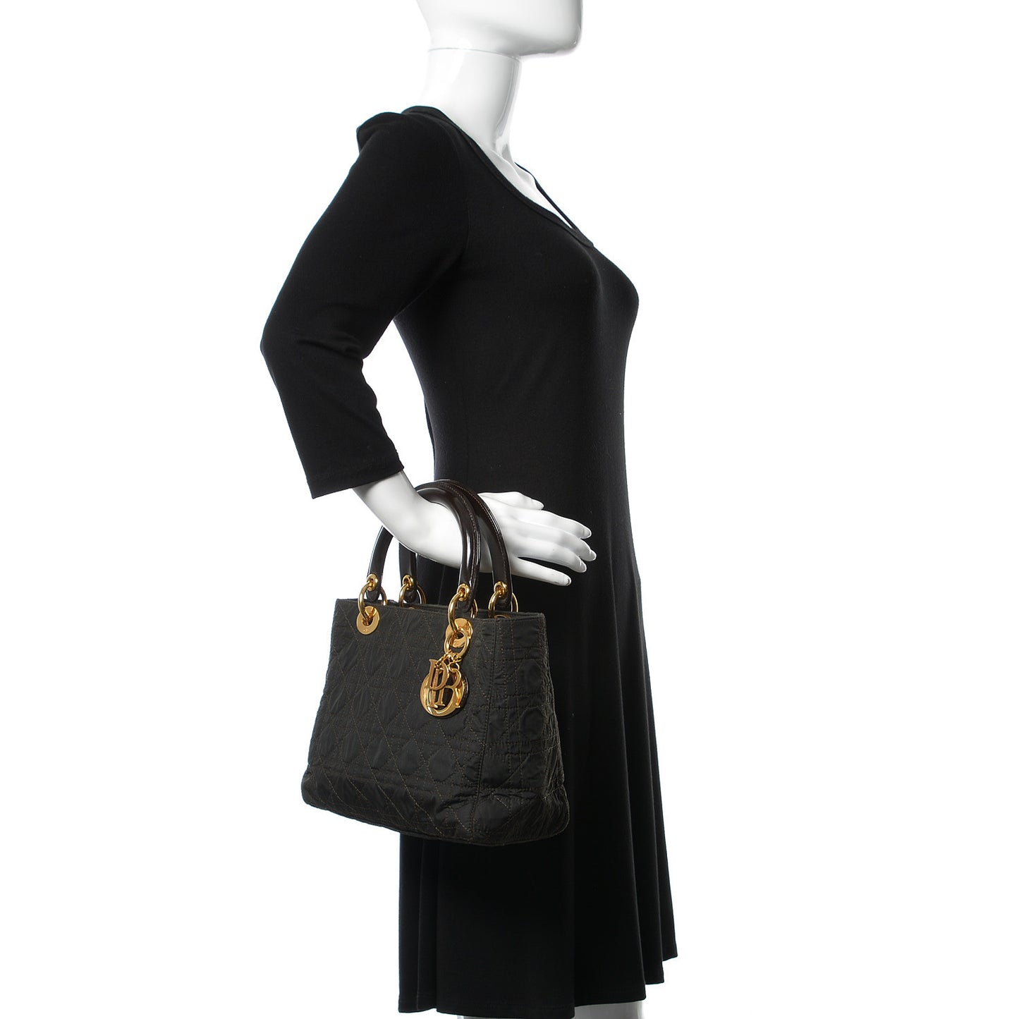 Nylon Cannage Medium Lady Dior Marron Fonce