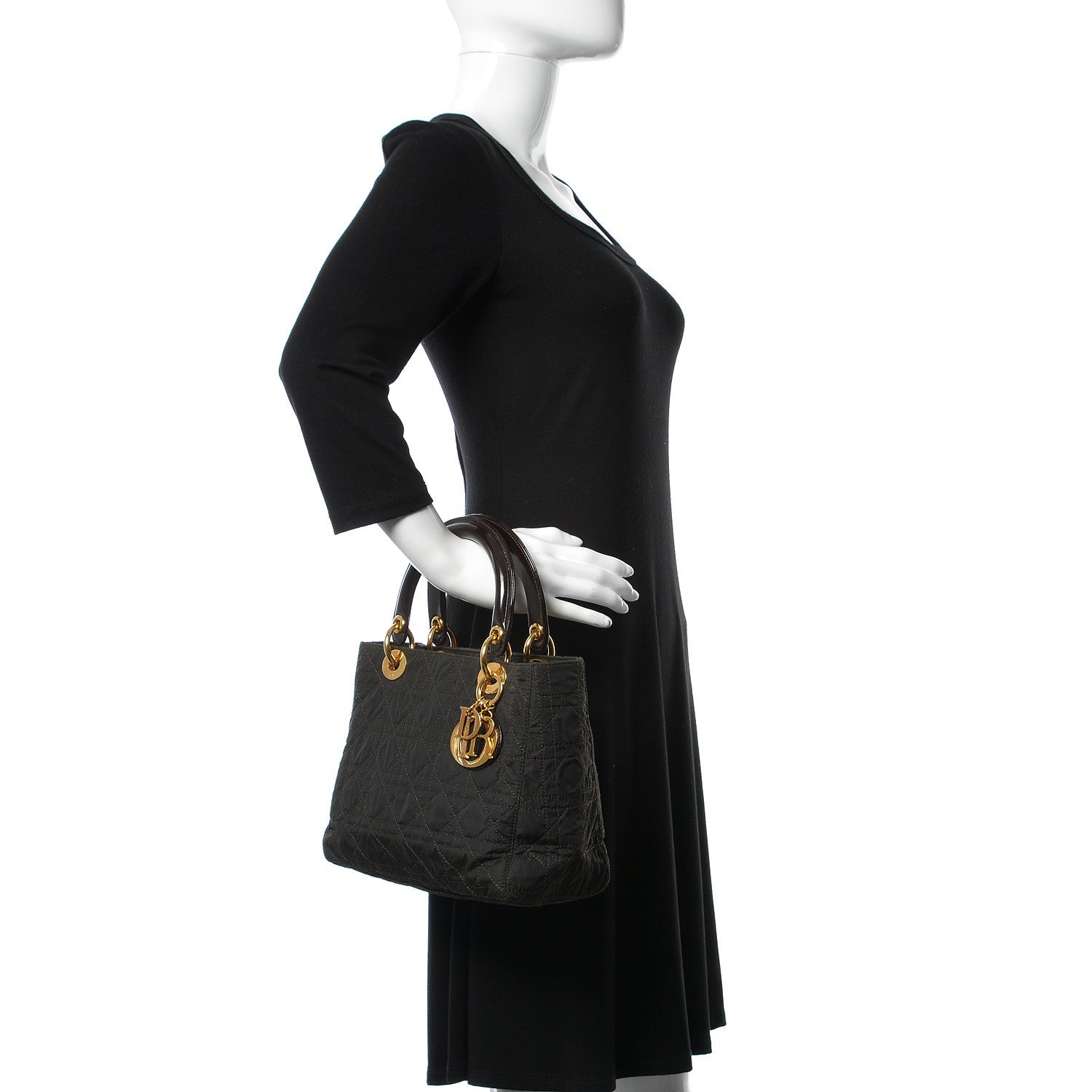 Christian Dior Nylon Cannage Medium Lady Dior Marron Fonce 3 of 10