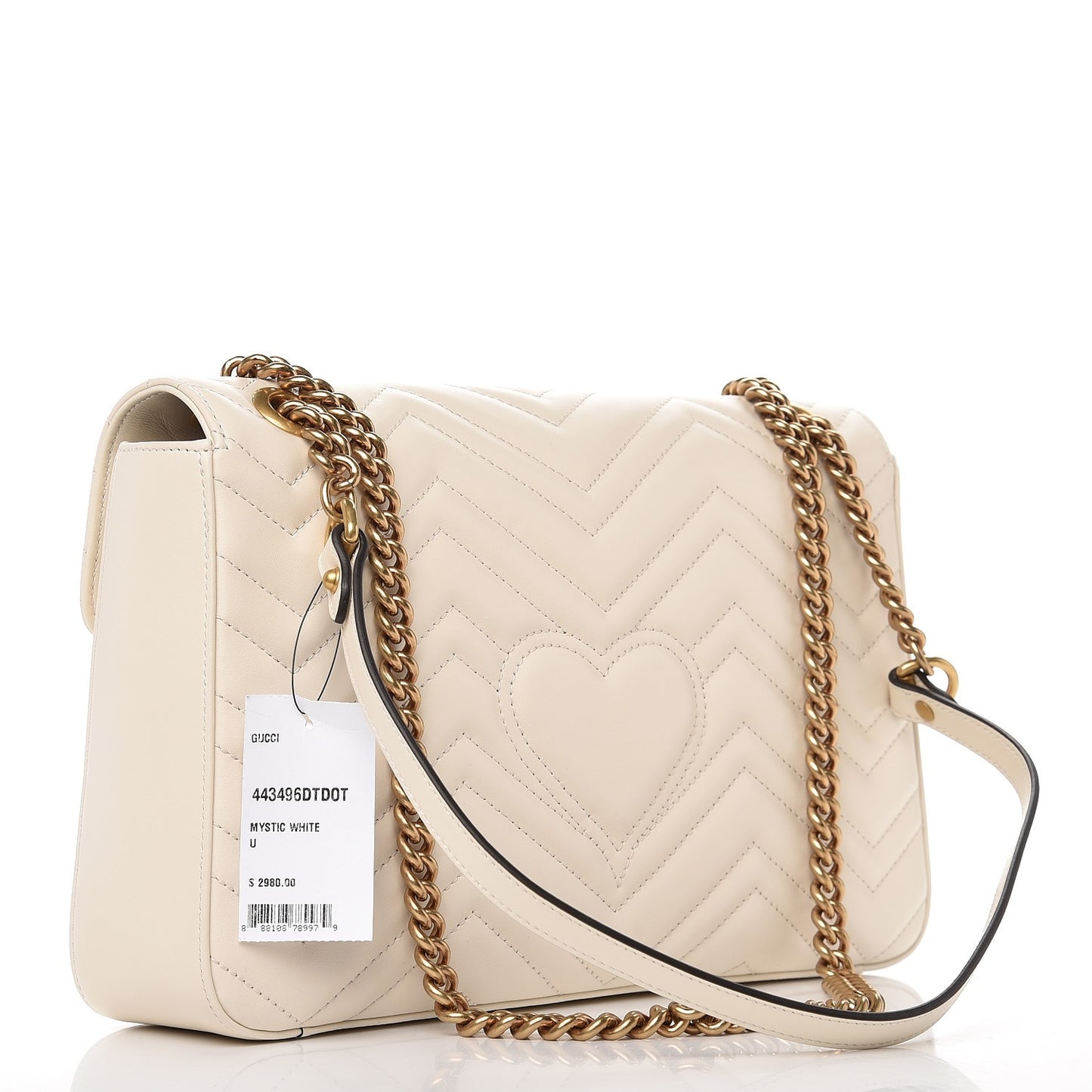 Calfskin Matelasse Animal Studs Medium GG Marmont Shoulder Bag Mystic White
