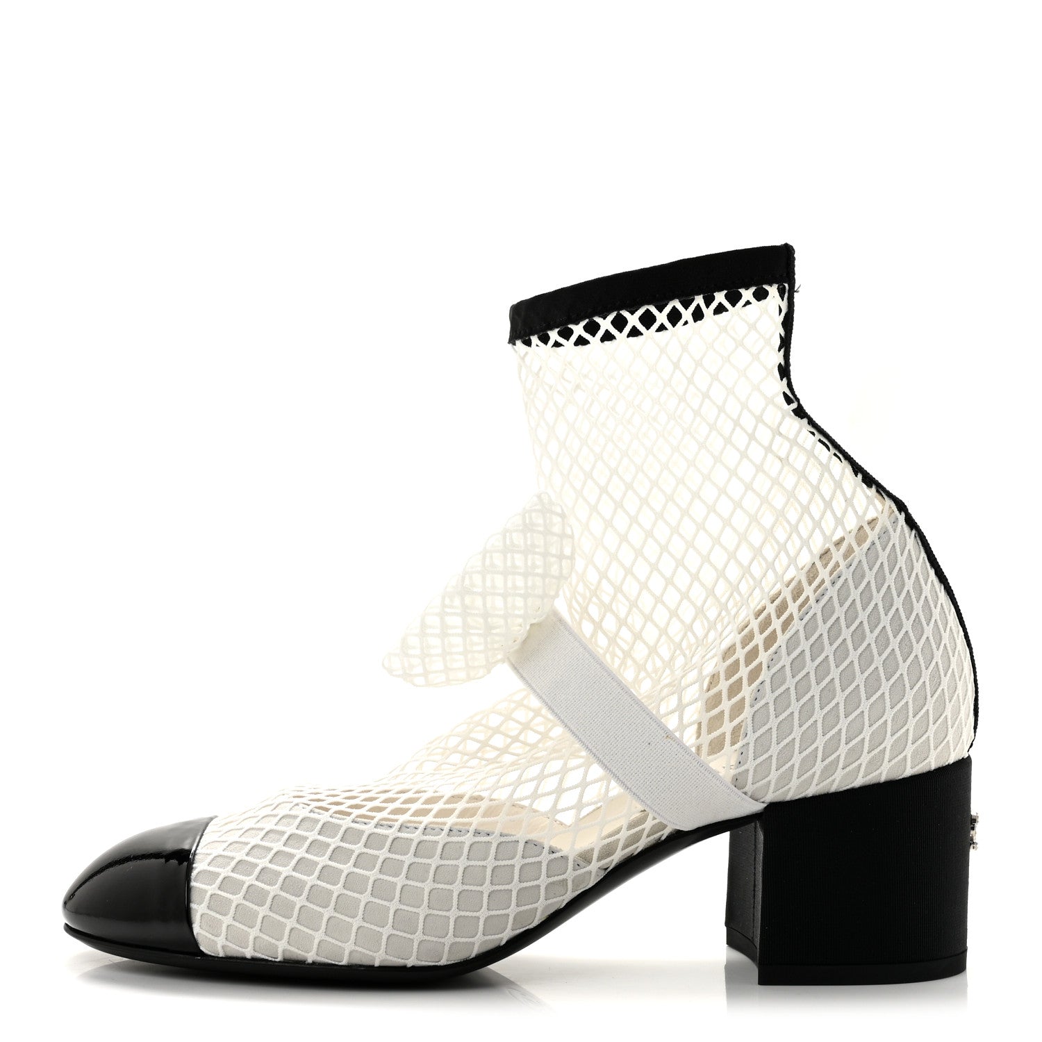 Chanel Mesh Kid Suede Patent Mary Jane Short Boots 37.5 White Black 1 of 9