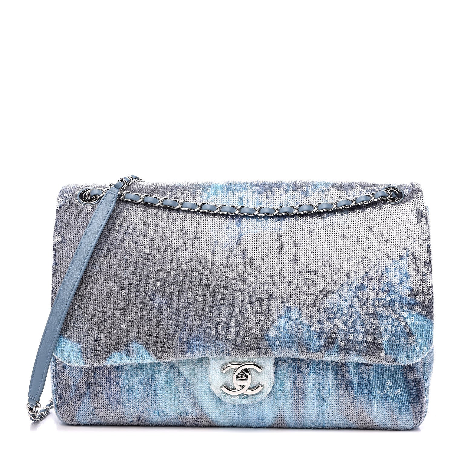Chanel Sequin Waterfall Small XXL Travel Flap Light Blue 1 of 10