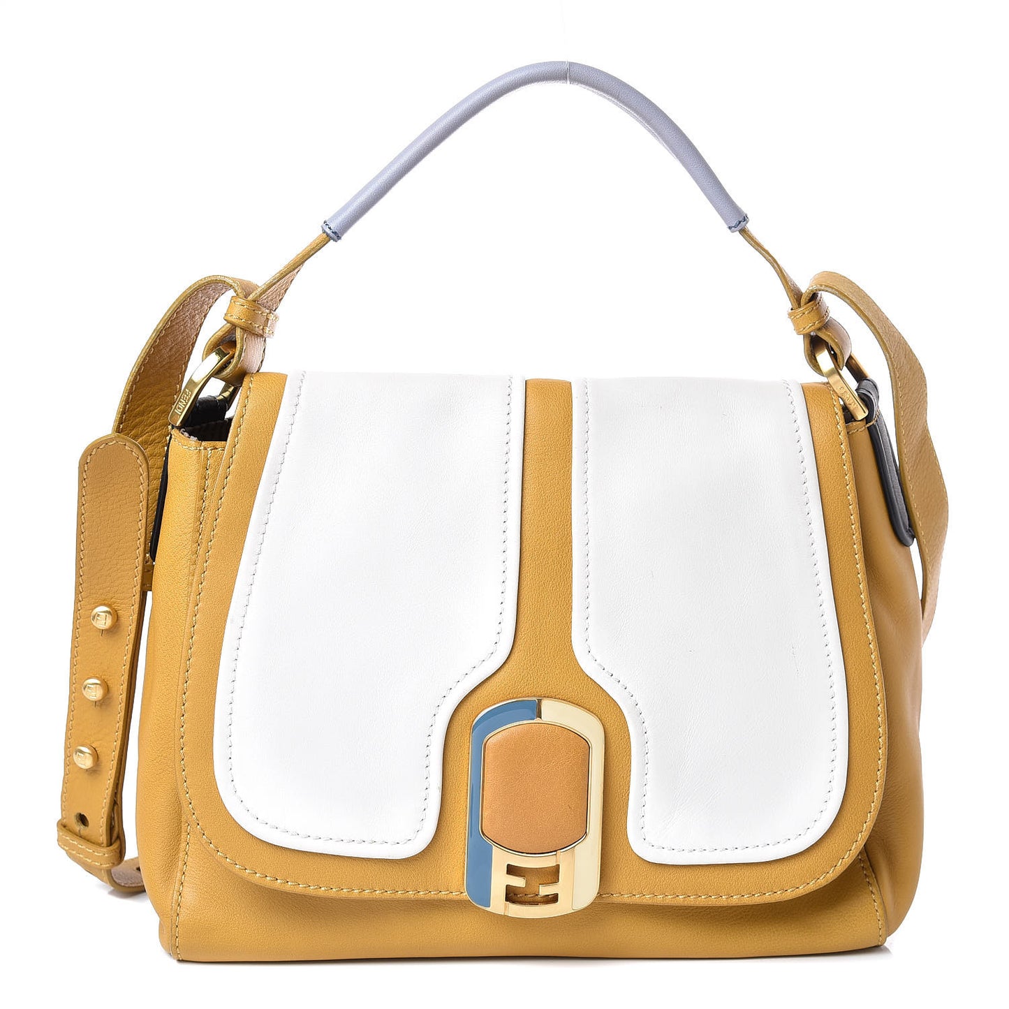 Calfskin Colorblock Anna Shoulder Bag Yellow White