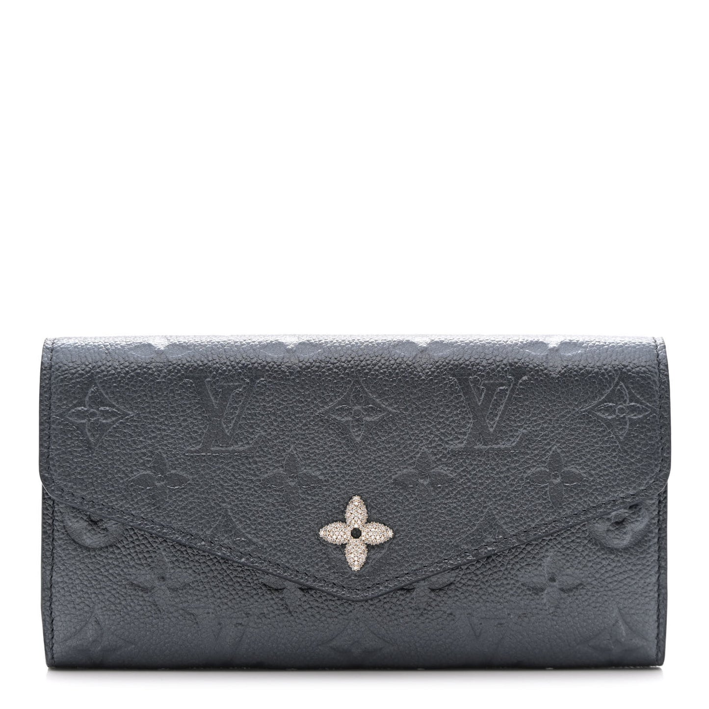 Metallic Empreinte Monogram Crystal Flower Sarah Wallet Navy Blue