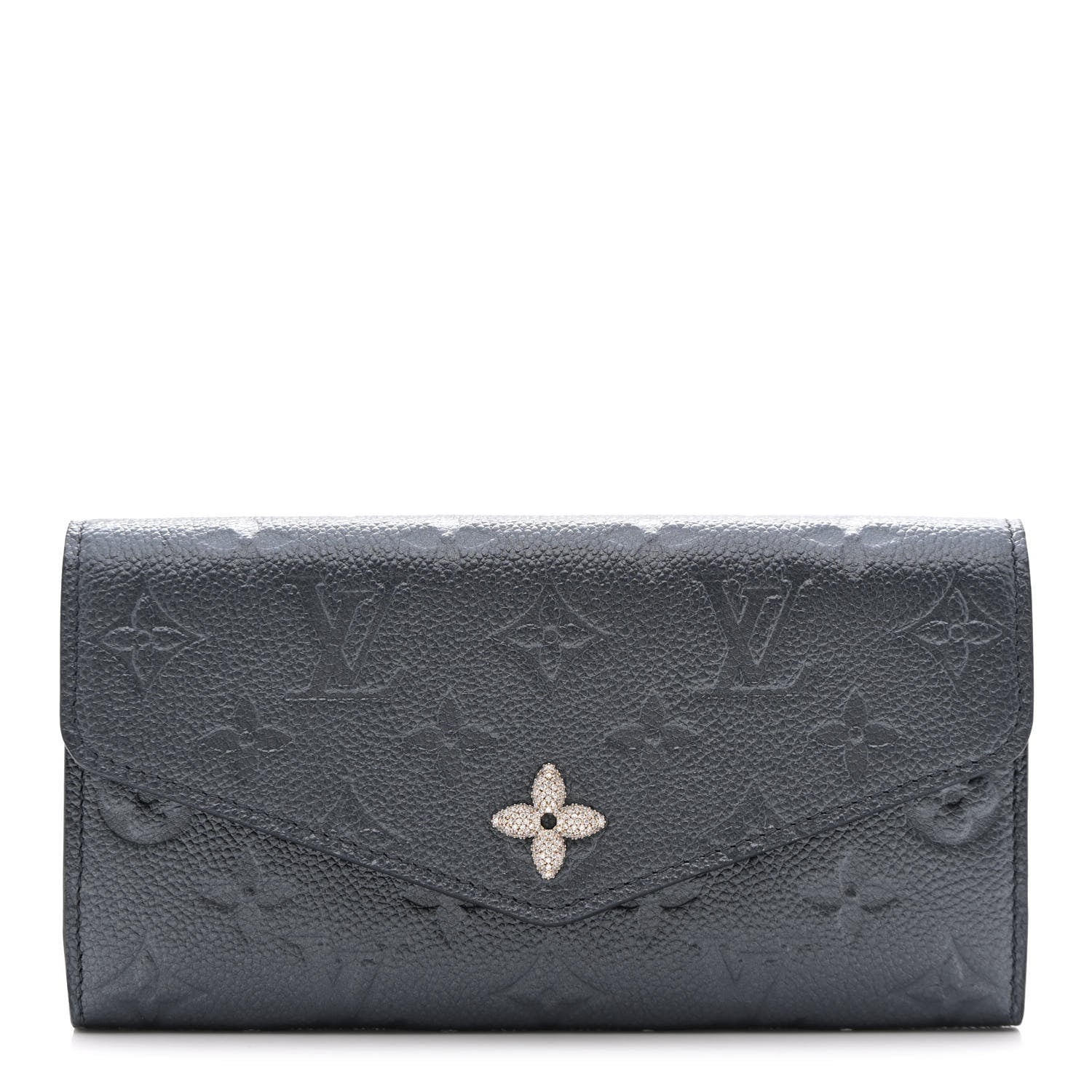 Louis Vuitton Metallic Empreinte Monogram Crystal Flower Sarah Wallet Navy Blue 1 of 9
