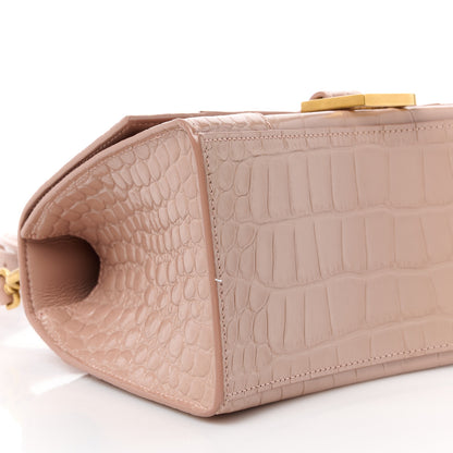 Balenciaga Shiny Calfskin Crocodile Embossed Small Hourglass Top Handle Bag Nude Beige 10 of 13