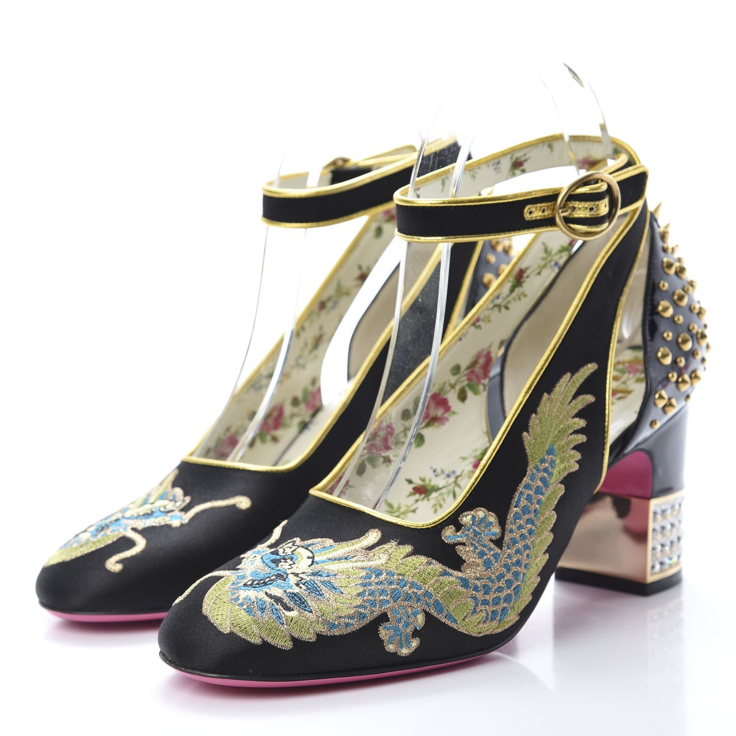 Satin Embroidered Dragon Caspar Pumps 38 Black