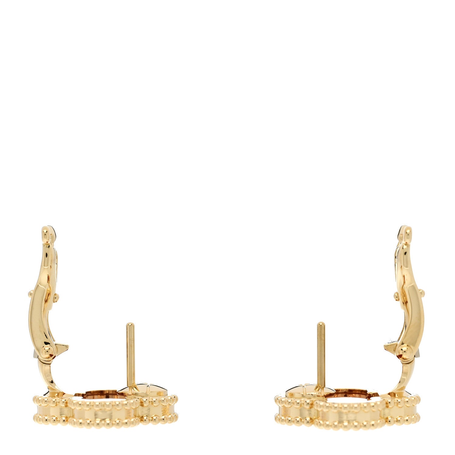 Van Cleef & Arpels 18K Yellow Gold Carnelian Vintage Alhambra Earrings 3 of 5