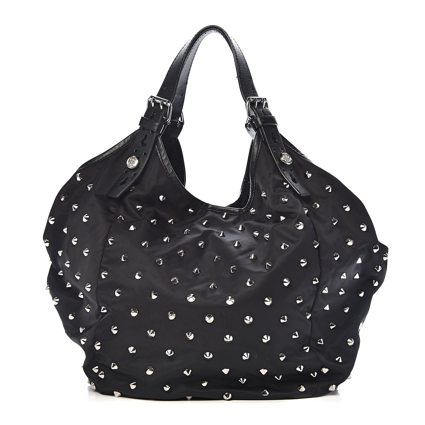 Nylon Studded Shoulder Bag Black