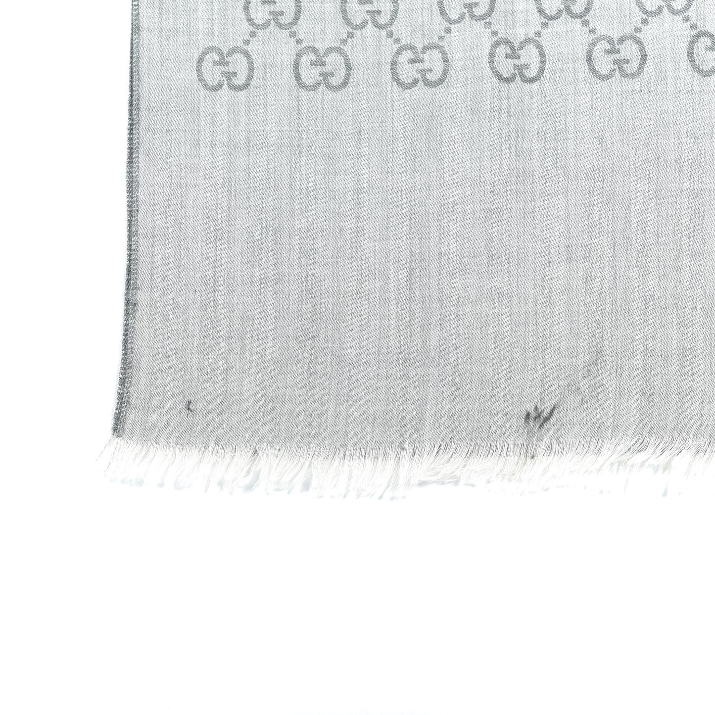 Wool Silk Monogram Fringe Scarf Grey