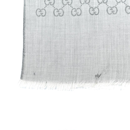 Gucci Wool Silk Monogram Fringe Scarf Grey 7 of 7