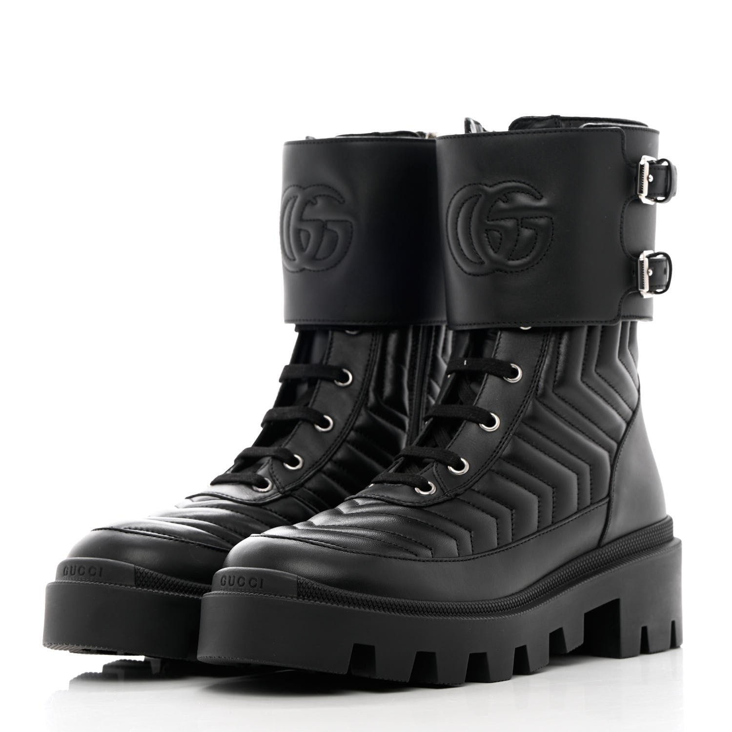 Gucci Nappa Frances GG Matelasse Platform Combat Boots 38.5 Black 3 of 11