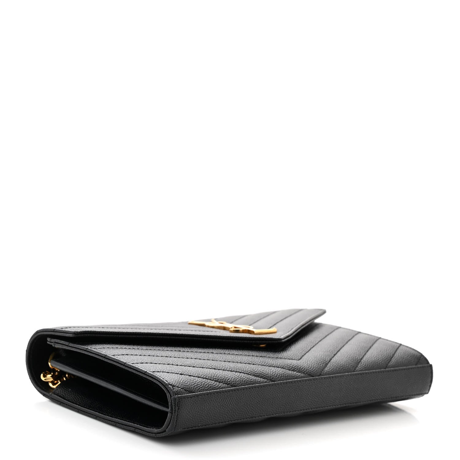 Saint Laurent Grain De Poudre Matelasse Chevron Monogram Chain Wallet Black 4 of 14
