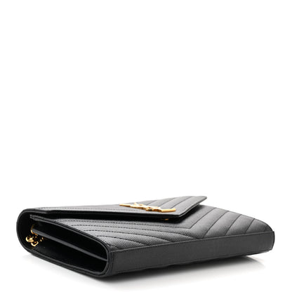 Saint Laurent Grain De Poudre Matelasse Chevron Monogram Chain Wallet Black 4 of 14