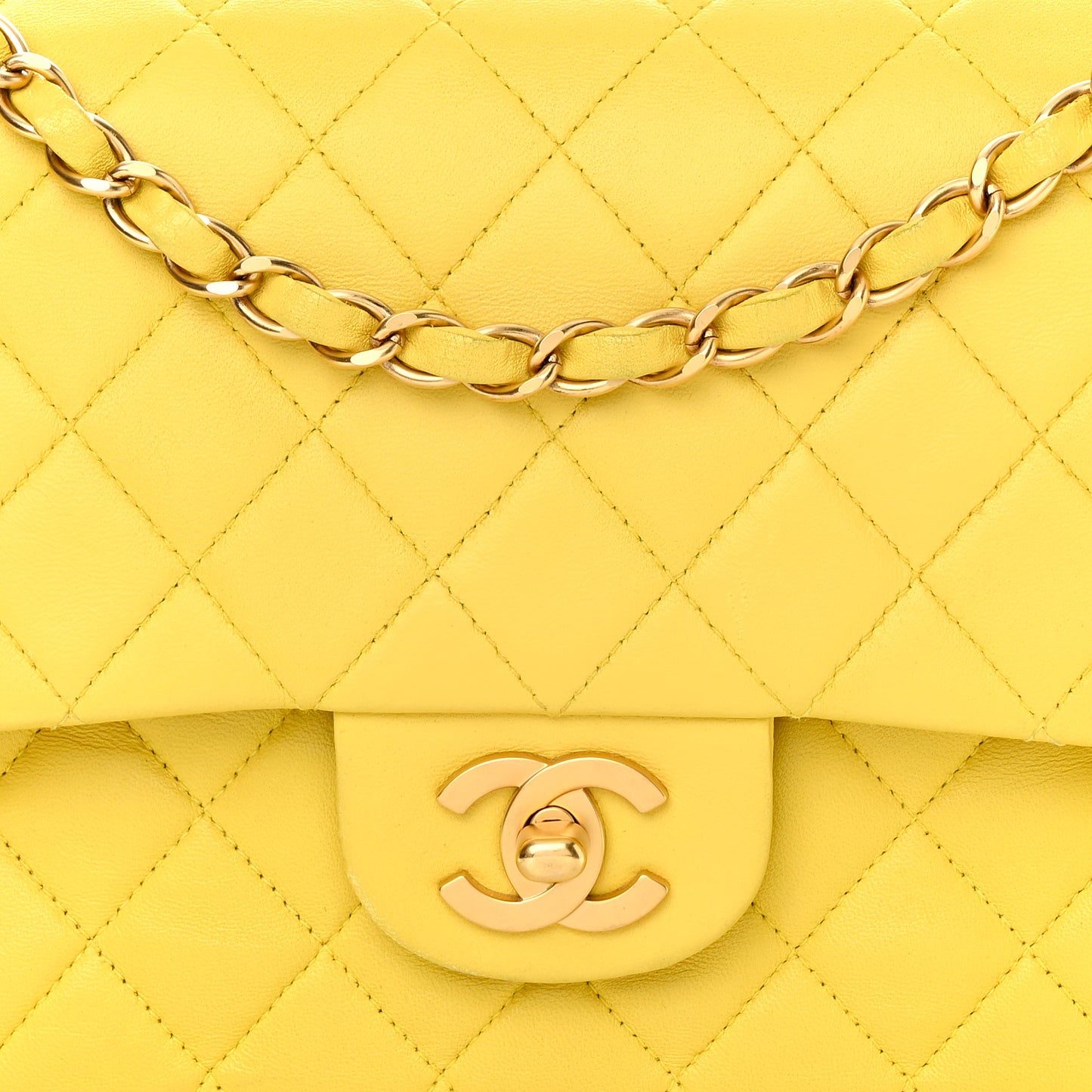 Lambskin Quilted Medium Double Flap Yellow Pink