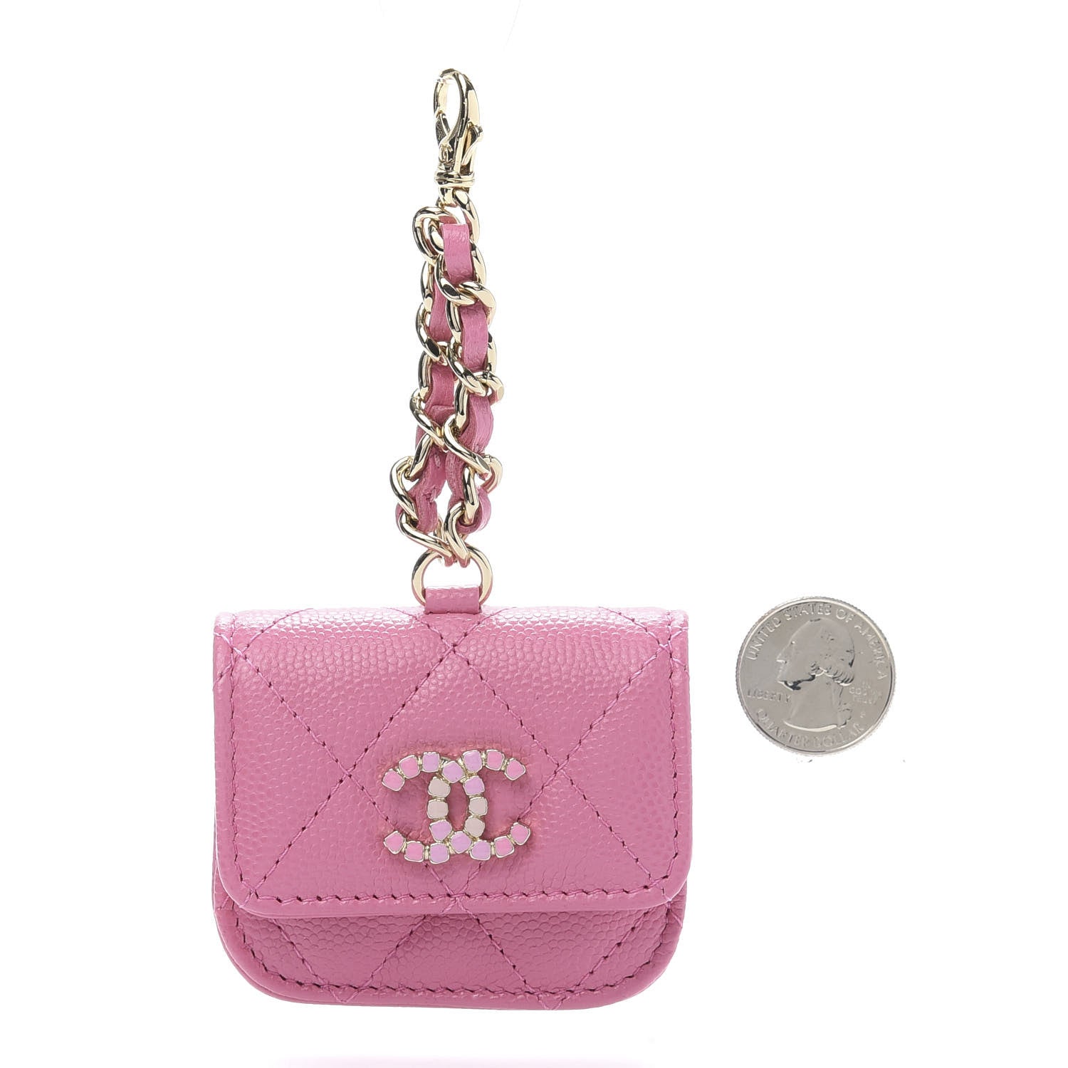 Chanel Caviar Quilted Crystal CC Airpods Pro Case Pink 2 of 9