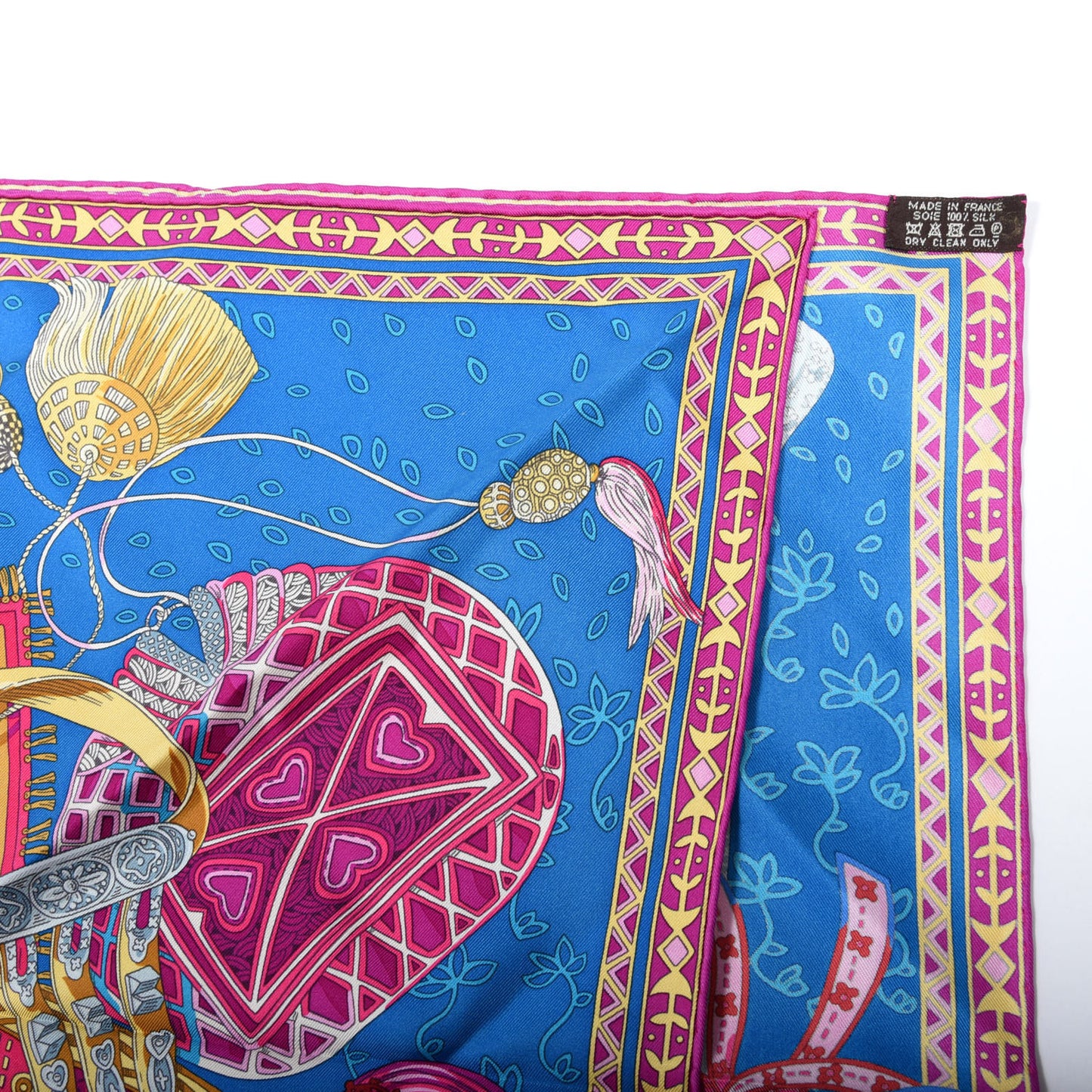 Silk Cavaliers du Caucase Scarf 90 Cobalt Fuchsia Vieil Or