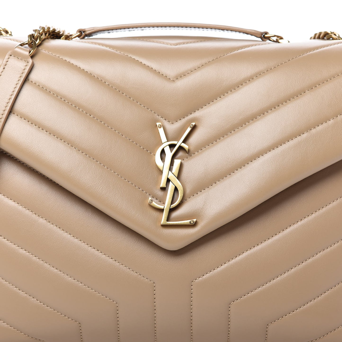 Calfskin Y Quilted Monogram Medium Loulou Chain Satchel Dark Latte