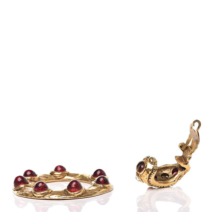 Chanel Crystal Hoop Clip On Earrings Gold Red 4 of 5