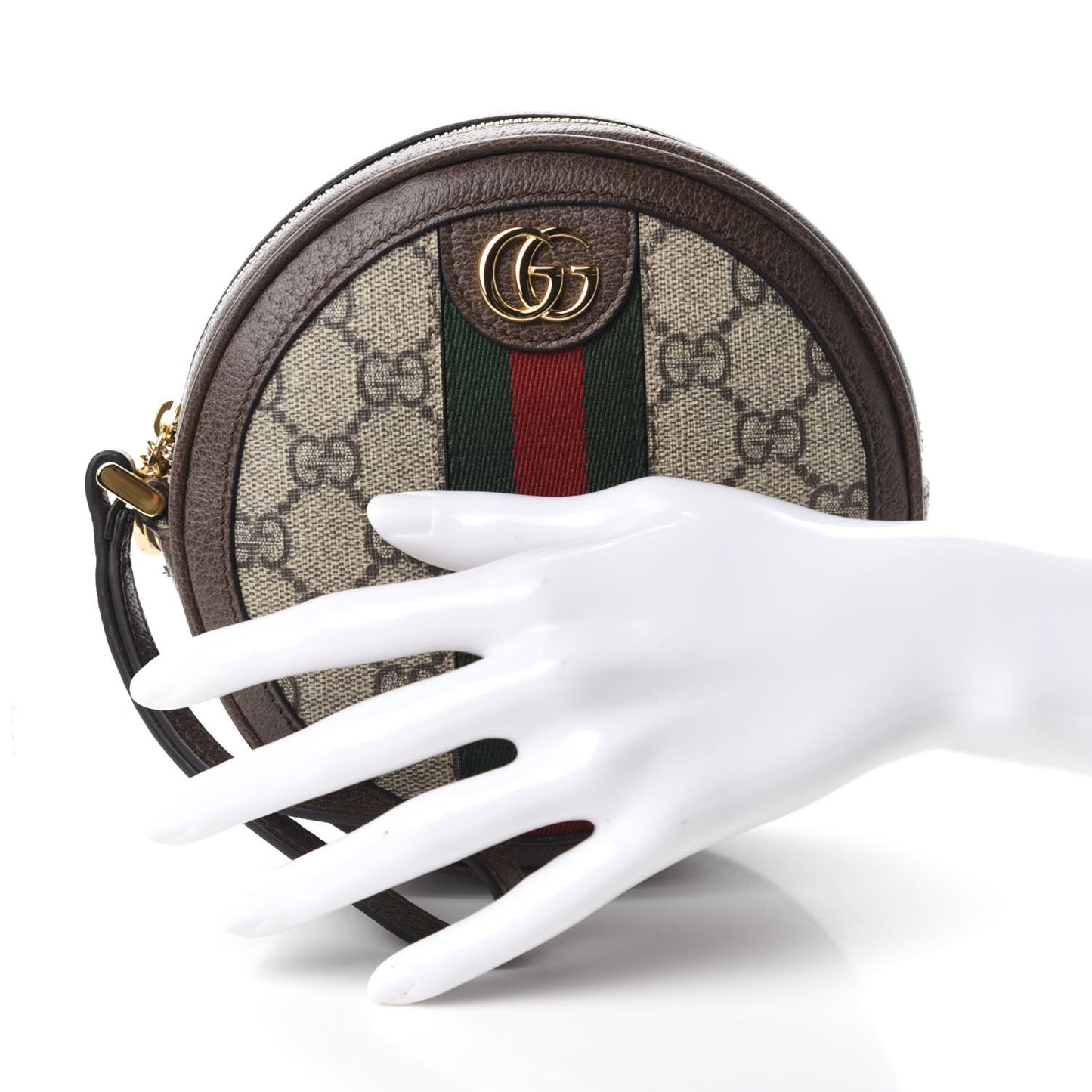 GG Supreme Monogram Web Ophidia Circle Wristlet Beige New Acero