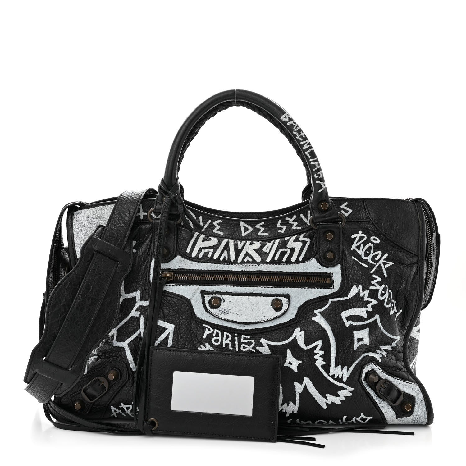 Balenciaga Agneau Arena Graffiti All Over Classic Hardware City Black White 1 of 10
