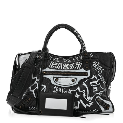 Balenciaga Agneau Arena Graffiti All Over Classic Hardware City Black White 1 of 10