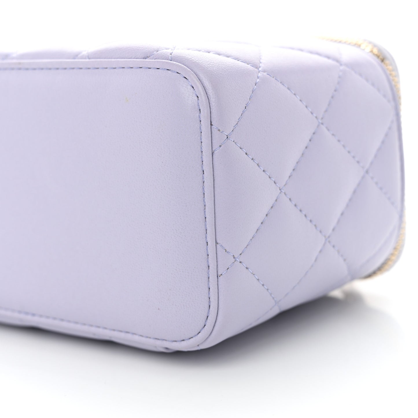 Lambskin Quilted Small Top Handle Vanity Case With Chain Light Purple