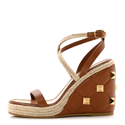 Valentino Garavani Grained Calfskin Roman Stud Espadrille Wedge Ankle Wrap Sandals 39.5 Selleria 1 of 8