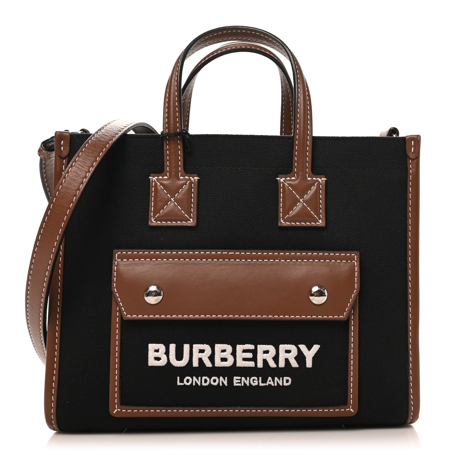 Burberry Canvas Smooth Calfskin Mini Two Tone Freya Tote Black Tan 1 of 9