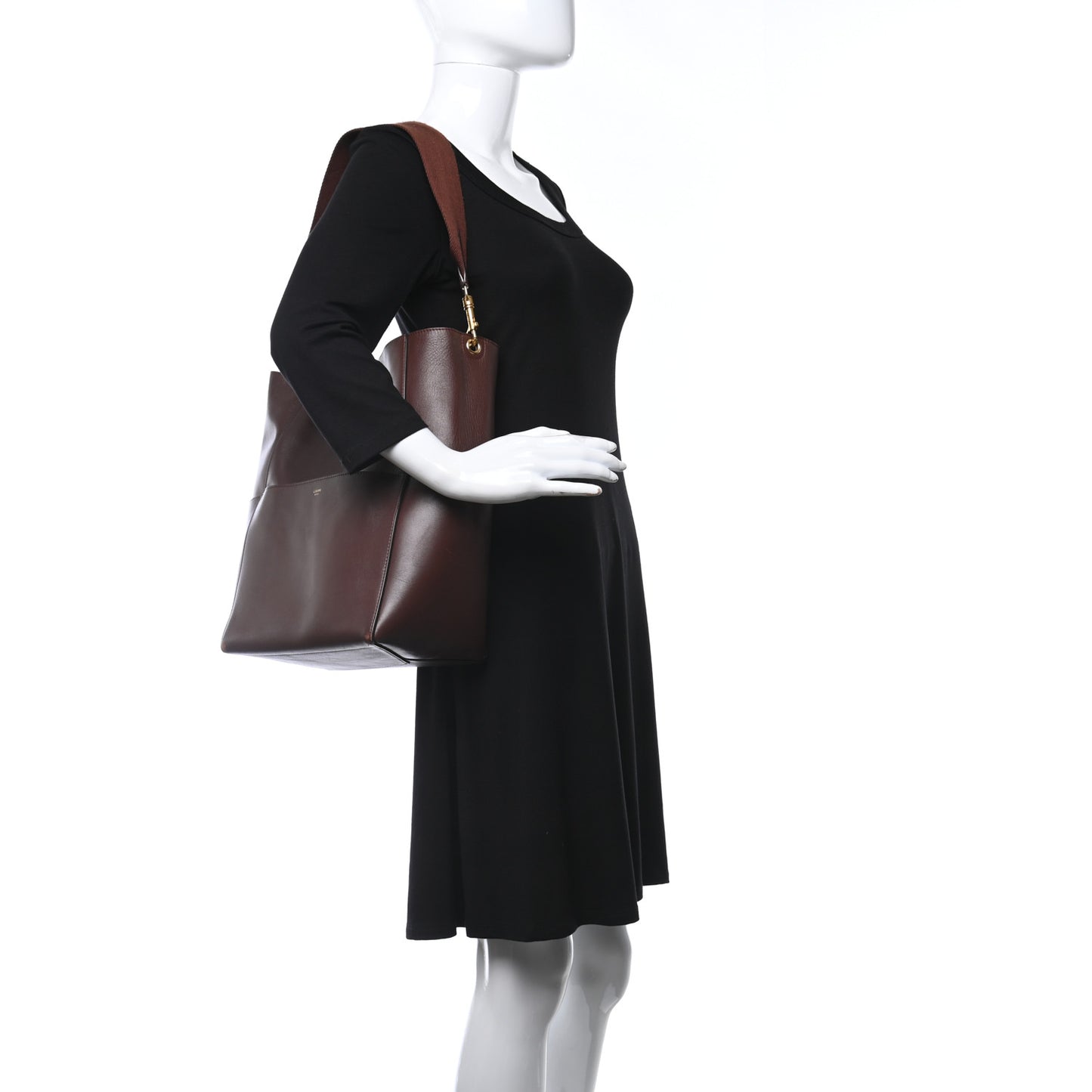 Natural Calfskin Sangle Bucket Bag Dark Brown